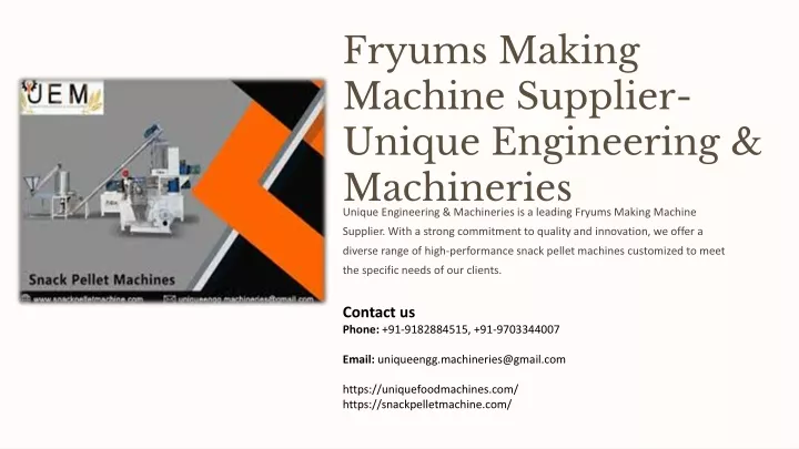 fryums making machine supplier unique engineering