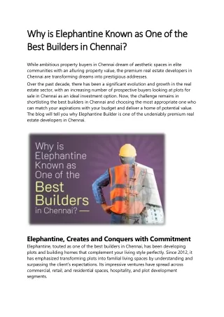 Why is Elephantine Known as One of the Best Builders in Chennai