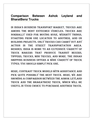 Comparison Between Ashok Leyland and BharatBenz Trucks