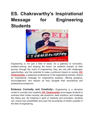 ES. Chakravarthy's Inspirational Message for Engineering Students