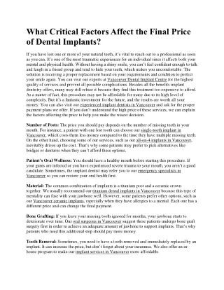 What Critical Factors Affect the Final Price of Dental Implants