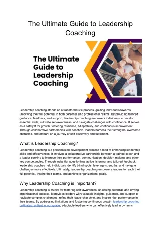 The Ultimate Guide to Leadership Coaching