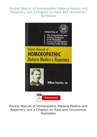full✔download️⚡(pdf) Pocket Manual of Homeopathic Materia Medica and Repertory and a Chapter on Rare and Uncom