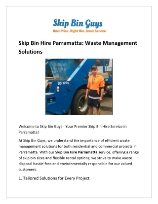 Skip Bin Hire Parramatta: Waste Management Solutions