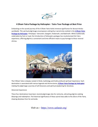 Elevate Your Faith with 4 Dham Yatra Package by Helicopter