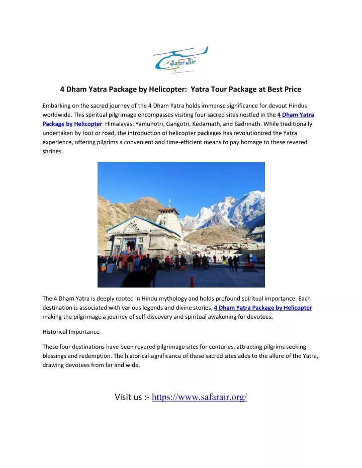 4 dham yatra package by helicopter yatra tour