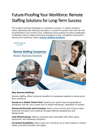 Future Proofing Your Workforce; Remote Staffing Solutions for Long-Term Success