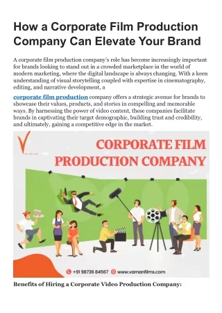 How a Corporate Film Production Company Can Elevate Your Brand