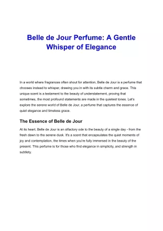 Belle de Jour Perfume - The Essence of Subtle Grace