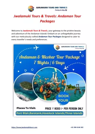 Andaman Tour Packages with Jwalamuki Tours & Travels