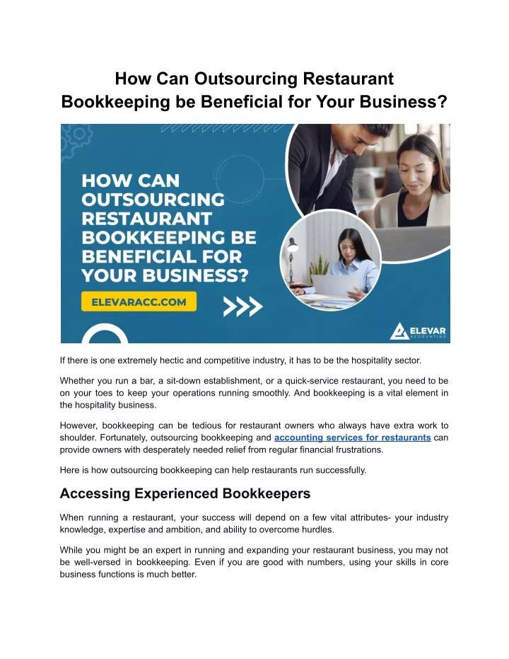 how can outsourcing restaurant bookkeeping