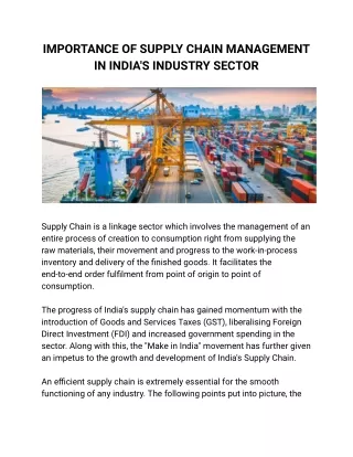 IMPORTANCE OF SUPPLY CHAIN MANAGEMENT IN INDIA'S INDUSTRY SECTOR