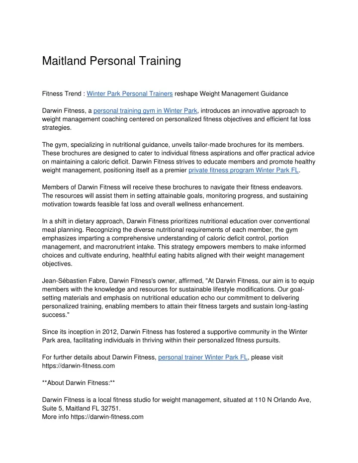 maitland personal training