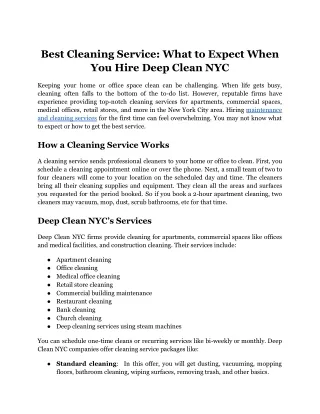 Best Cleaning Service_ What to Expect When You Hire Deep Clean NYC