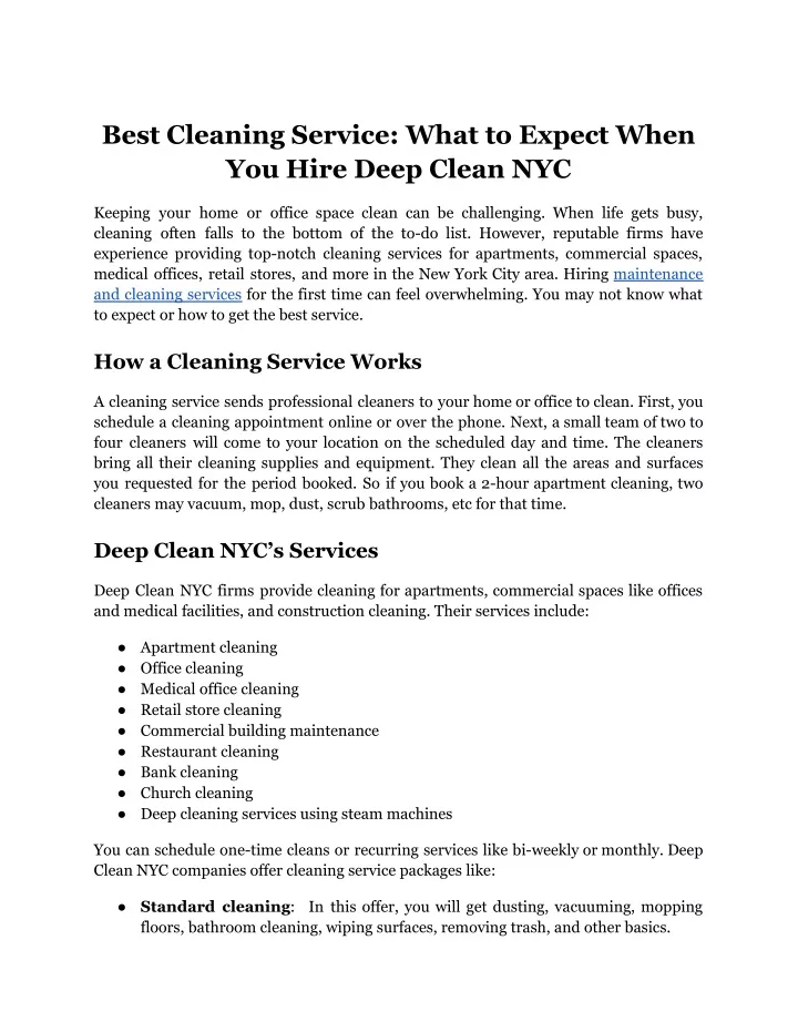 best cleaning service what to expect when