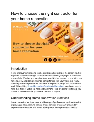 How to choose the right contractor for your home renovation