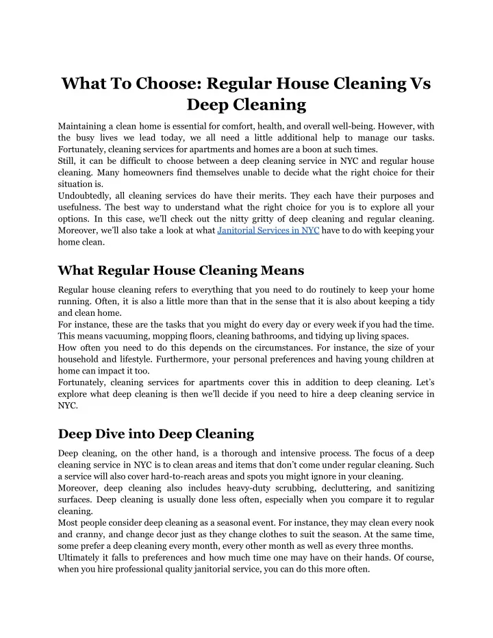 what to choose regular house cleaning vs deep
