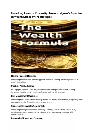 Unlocking Financial Prosperity- James Hodgman's Expertise in Wealth Management Strategies