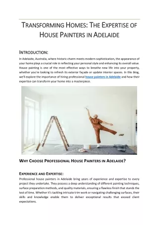 Transforming Homes: The Expertise of House Painters in Adelaide
