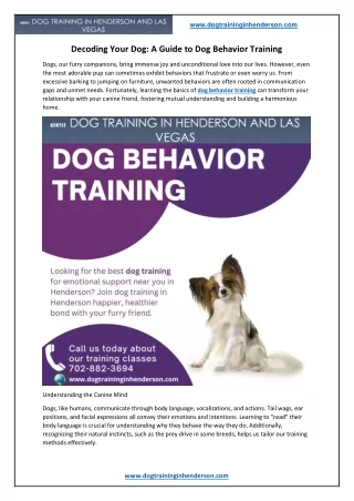 Decoding Your Dog - A Guide to Dog Behavior Training