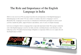 The Role and Importance of the English Language in India