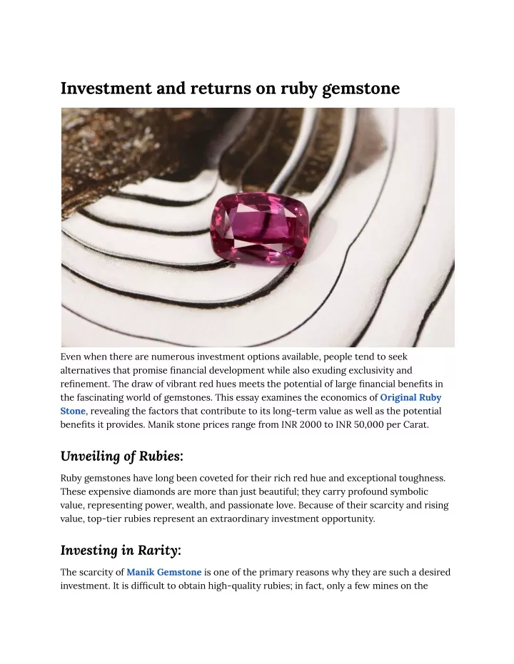 investment and returns on ruby gemstone