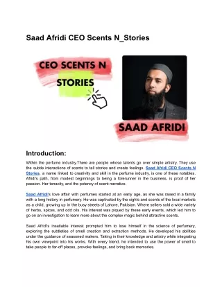 Saad Afridi CEO Scents N_Stories