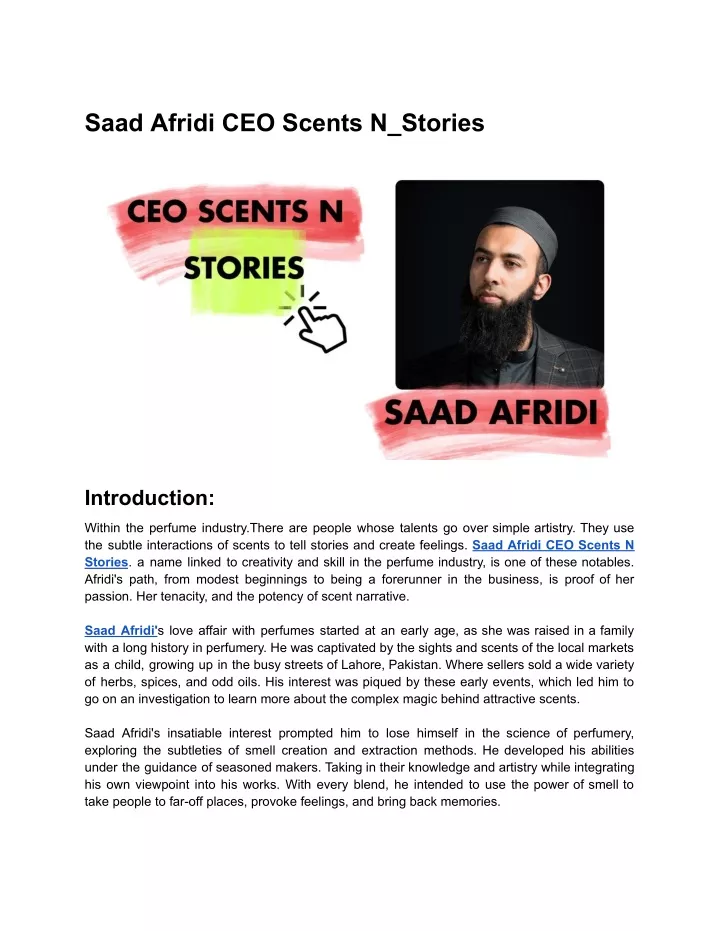 saad afridi ceo scents n stories