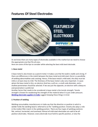 Features Of Steel Electrodes