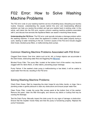 F02 Error: How to Solve Washing Machine Problems