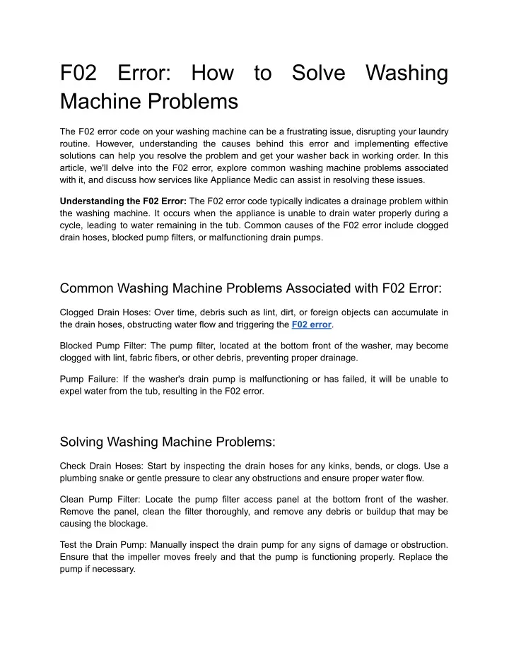 f02 machine problems