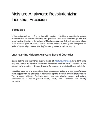 Moisture Analysers: Revolutionizing Industrial Precision