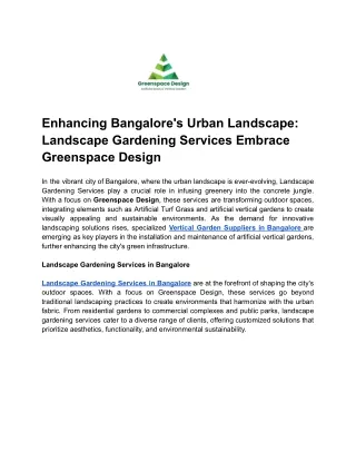 Enhancing Bangalore's Urban Landscape_ Landscape Gardening Services Embrace Greenspace Design