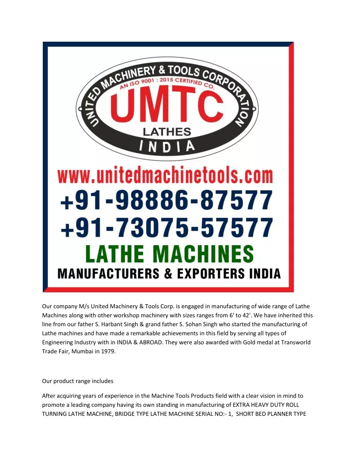 our company m s united machinery tools corp