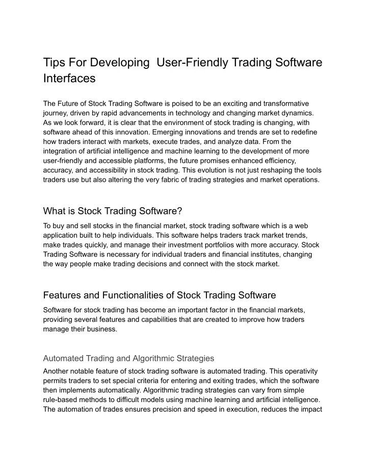 tips for developing user friendly trading