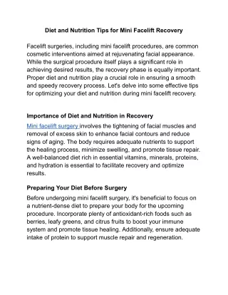 Diet and Nutrition Tips for Mini Facelift Recovery