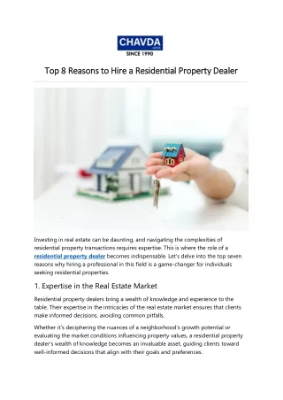 Top 8 Reasons to Hire a Residential Property Dealer