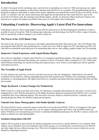 Unleashing Creativity: Discovering Apple's Latest iPad Pro Innovations