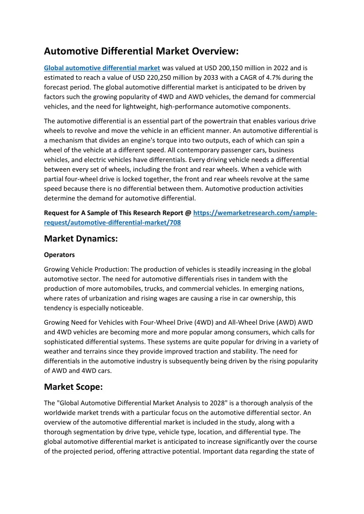 automotive differential market overview