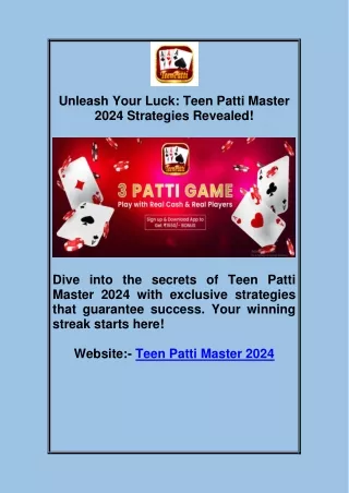 Unleash Your Luck: Teen Patti Master 2024 Strategies Revealed!