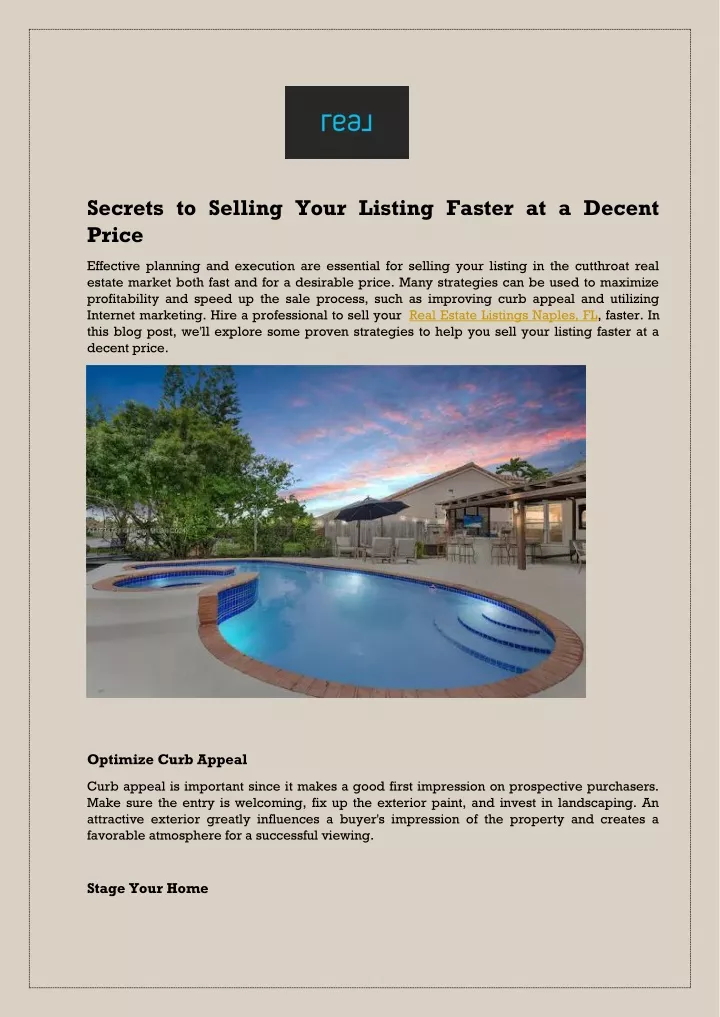 secrets to selling your listing faster