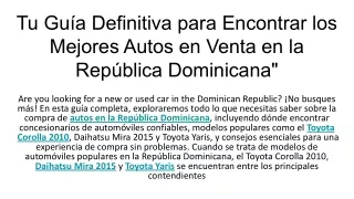 Tu Guía Definitiva para Encontrar los Mejores Autos en Venta en la República Dominicana_