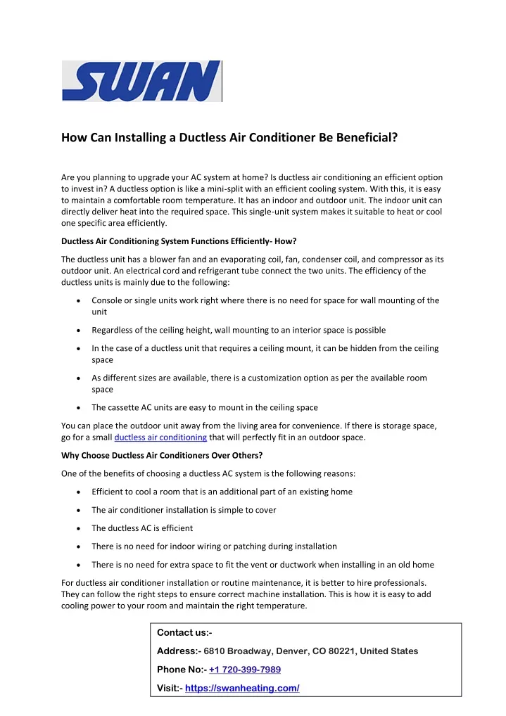 how can installing a ductless air conditioner