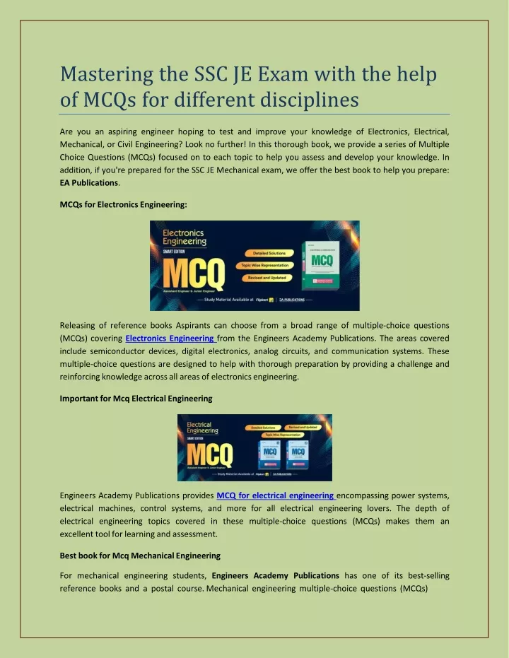 mastering the ssc je exam with the help of mcqs for different disciplines