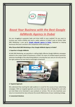 Boost Your Business with the Best Google AdWords Agency in Dubai