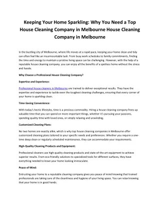Keeping Your Home Sparkling: Why You Need a Top House Cleaning Company in Melbou