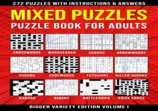 ⭐ PDF KINDLE DOWNLOAD ❤ Puzzle Book for Adults Mixed: Wordsearch, Crosswords, Arrowwords,