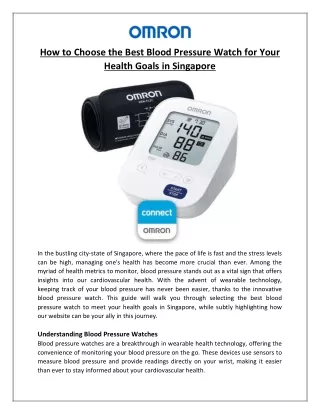 How to Choose the Best Blood Pressure Watch for Your Health Goals in Singapore