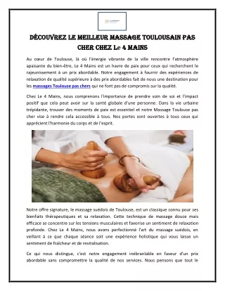 Découvrez le meilleur massage toulousain pas cher chez Lе 4 Mains