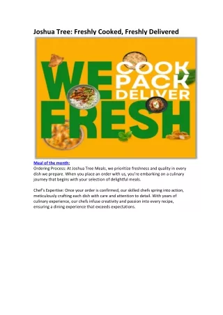 Joshua Tree Meals Freshly Cooked, Freshly Delivered